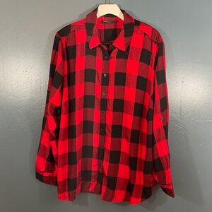 Lane Bryant Women’s Red and Black Buffalo Plaid Print Button Down Shirt